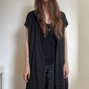 Great midi dress or long shirt by Uniqlo in black linen blend size small S